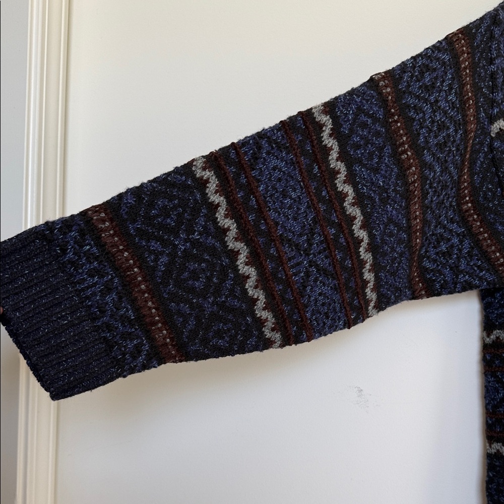 Navy & Brown Patterned Crewneck Sweater - Picture 5 of 8